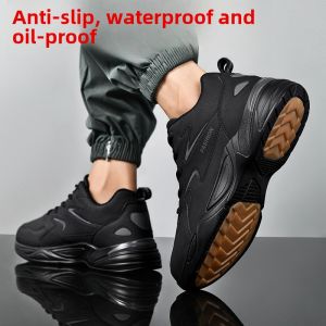 Kitchen Shoes for Men Anti-Slip Waterproof Oil-Resistant Standing for a Long Time without Tired Black Work Shoes Comfortable Footwear