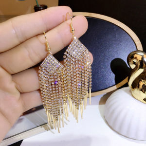 Korean Fashion Shiny Crystal Heart Dangle Earrings Tassel Long Bling Rhinestone Earring Wedding Jewelry Earrings for Women
