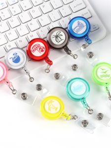 Multi-Color Translucent Can Buckle Manufacturer round Pull Peels Chest Card Clip Name Tag Hanging Buckle Epoxy Retractable Buckle