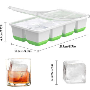 Large Ice Cube Trays With Lids 8 Cavity Plastic Square Shapes Big Ice Maker Molds for Chilling Drinks Whiskeys Cocktails