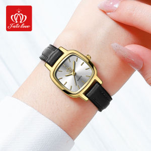 OLEVS นาฬิกาข้อมือสตรี2025แบรนด์แท้นาฬิกาข้อมือธุรกิจแฟชั่นสายหนังสี่เหลี่ยมสีทองกันน้ำได้หรูหรา