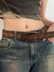 JIFANPAUL | Vintage 2000s Ethnic Style Womens Leather Belt Brown
