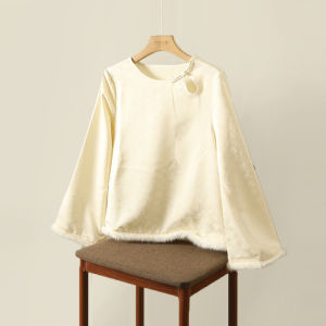 New Chinese Style Womens Long Sleeve Slim Fit round Neck Shirt Tunic Top Elegant Base Layer Spring Fashion Commute Simple