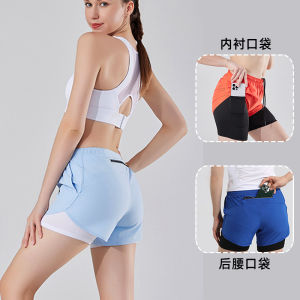 Sports Shorts Womens Running Marathon Track and Field Loose Shorts Quick-Drying Lining Fashion Tape Double-Layer Fitness Shorts