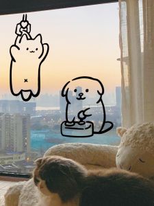 Adorable Cat Dog Toy Window Glass Door Decorative Stickers Cartoon Animal Wall Decals for Pet Shop Modern Minimalist Style PVC