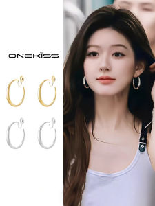 Simple Large Circle Earrings Womens New 2025 Trending Solid Circle Ear Studs Niche Design Sensation Clip-Ons No Piercing Jewelry