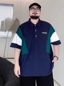 Trendy Plus Size plus-Sized Menswear Summer Patchwork Letters Loose Leisure Extra Large Oversized Men Lapel Short Sleeve Polo Shirt