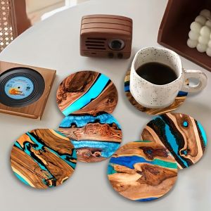2D Wood Grain Table Protector with Blue and Green Padding for Coffee Shops Offices Coaster Restaurants Birthday Gifts