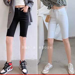Quần Jean ngố lửng nử 2 màu Đen va trắng Quần Kaki ngố lửng Thun Coton Co Dãn Thời Trang Quần kaki ngố nữ trơn co dãn nhẹ