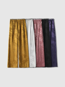 New 2024 Summer High Waist Slimming Thin Embroidered Long Casual Pants Wide Leg Straight Cut Womens Fashion Retro Style