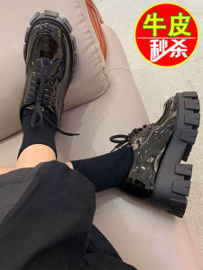 Womens Thick Bottom Loafers Spring New Style Cross Buckle Heightening Small Leather Shoes Platform Flatform Soft Surface Leather