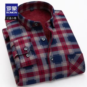 Lormen Mens Business Casual Long Sleeve Shirt Fleece Lined Thickened Winter New Warm Plaid Shirt Mens Standard Fit Fashion Urban Style