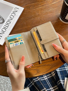 กระเป๋าสตางค์หนังแท้สำหรับผู้หญิง กระเป๋าสตางค์แบบสั้น กระเป๋าสตางค์แบบมีช่องใส่บัตรหลายช่อง กระเป๋าสตางค์แบบมีแถบดึงดูด กระเป๋าสตางค์แบบตั้ง