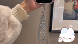 Crystal Bead Phone Lanyard Short Wrist Chain with Clip Pendant for Mobile Anti-Loss