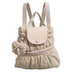 URCDN RDALVO | White Pleated Cloud School Fashion Nylon Canvas Backpack