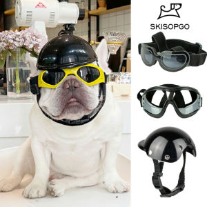 SKISOPGO Dog Helmet Goggles UV Protection Doggy Sunglasses Pet Dog Glasses Motorcycle Hard Safety Hat with Adjustable Belt Windproof Eye Head Protection for Puppy Riding
