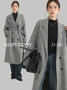 Vintage Turn-Down Collar Drop Shoulder Wool Coat Long