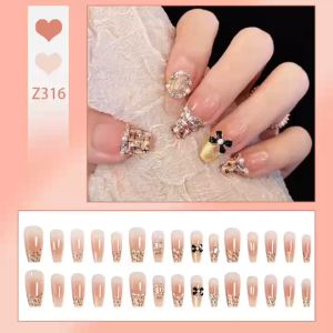 【DD316】เล็บปลอม ขายดีที่สุดในไทย เล็บปลอม ประดับเพชร ลายดอกไม้ และผีเสื้อ(24 ชิ้นต่อกล่อง)
