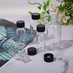 6PCS Small Clear Glass Bottles With Lids Glass Containers Round Sample Bottles For Juice Oils Ginger Shots Whiskey Liquids