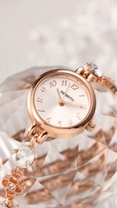 REBIRTH Jam Tangan Wanita Elegan Kasual Bulat Tali Gelang Kristal Beruntung Jam Tangan Cewek COD