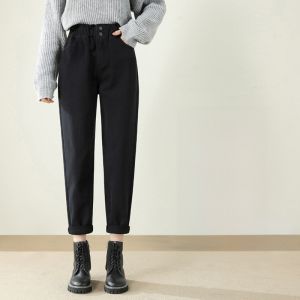 LANKELISHA | High Waist Loose Fit Denim Jeans Womens Elastic Waist Pear Shape Body Slimming Harem Dad Pants Cotton Stretch Denim