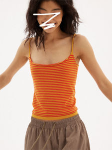 Vintage Striped Orange Camisole Top Summer Womens Shirt