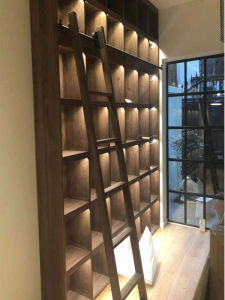 North America Black Walnut Wooden Bookcase Floor Bookshelf Combination Solid Wood Furniture with Stairs Cherrywood Simple Storage Bookcase