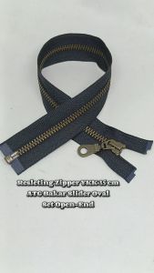 Resleting Zipper YKK 35 cm Type Gigi Besi Hitam ATG Bakar Slider Oval Set Open - End Harga Per Biji