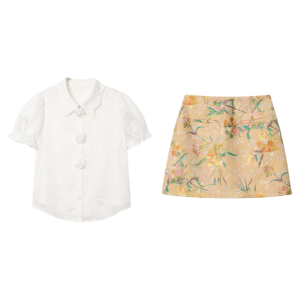 Elegant Slimming Floral Print Short Sleeve Dress Suite