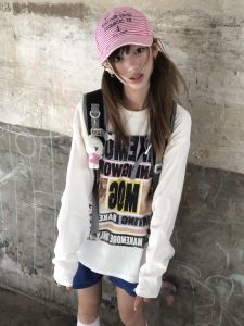 Áo Thun Dài Tay Phong Cách Mỹ Cổ Điển Dành Cho Nữ Mùa Xuân Thu Rộng Rãi Thoải Mái Đa Năng Phong Cách Đường Phố Áo Thun Cotton