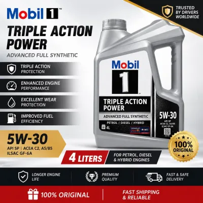 Mobil 1 Triple Action Power 5W-30 Fully Synthetic Engine Oil for Petrol Diesel Hybrid 4L