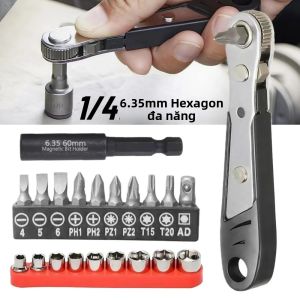 Bộ Cờ Lê Mini Đa Năng 1/4 Inch Đầu Lục Giác Có Thể Điều Chỉnh Khớp Nối Nhanh Tay Cầm Bằng Thép Chrome-Vanadium Dụng Cụ Cầm Tay Sửa Chữa Ô Tô Trong Không Gian Chật Hẹp
