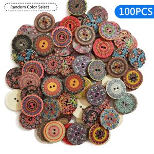 Colorful Wooden Vintage Printed Buttons Festive Decorative Accessories for DIY Crafts