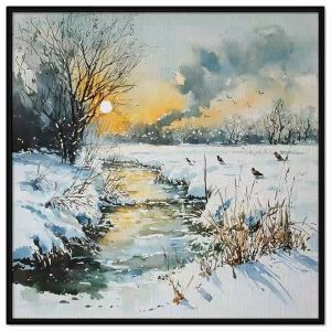 Tranh phong cảnh mùa đông màu nước. Tranh treo tường dán tường canvas trang trí. CGI-1916