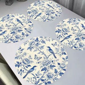 VIKAMA 2/4/6Pcs Watercolor Peony Circular Placemats Anti Fouling Easy To Clean Anti Slip Household Dining Table Kitchen Decor