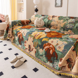 ผ้าคลุมโซฟาสไตล์อเมริกัน กันลื่น ป้องกันฝุ่น เนื้อนุ่มสบาย ลายดอกไม้ พิมพ์ครึ่งตัว ผ้าคลุมโซฟา ผ้าคลุมโซฟาระบายอากาศได้ดี