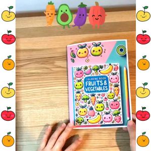 สมุดระบายสีผักและผลไม้ สำหรับเด็ก Size A5 | 20 รูป พร้อมคำศัพท์ภาษาอังกฤษ | กระดาษการ์ดขาว 150 แกรม