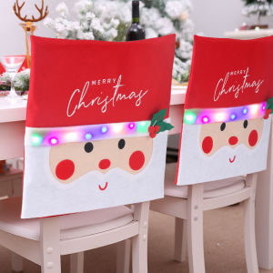 GSE 3 Light Modes LED WIth Santa Claus Cap Table Chair Cover Red Hat Back Chair Covers Christmas Decorations For Home Happy New Year Merry Christmas