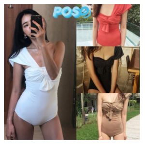 ชุดว่ายน้ำวันพีช งานเปิดไหล่ มีสายพาด โชว์หุ่นสลิม ชุดว่ายน้ำสีพื้น รัดรูป เนื้อผ้ายืด ใส่สบาย