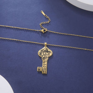 Cazador Vintage Arabic Islamic Key Pendant Necklace for Women Men Stainless Steel Chain on Neck Jewelry Wholesale Mother Gift