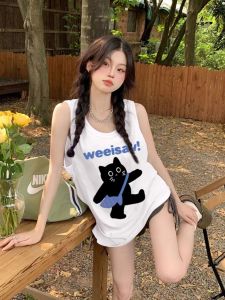 เสื้อกั๊กสปอร์ตแขนกุดผ้าฝ้ายแท้สำหรับผู้หญิง ฤดูร้อน 2024 เสื้อคลุมหลวมๆ ทรงหลวมๆ ดีไซน์ใหม่ ใส่กลางแจ้งได้ คอลเลกชันฤดูร้อน