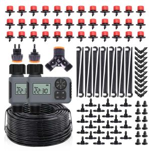 50-10m 1/4 ท่อสวน LCD สมาร์ทจับเวลาชลประทานชุด 4-Way 8-Hole หัวฉีดเรือนกระจกรดน้ําอัตโนมัติระบบ Irrigator เครื่องมือ