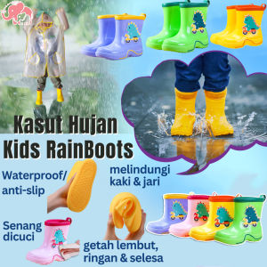 รองเท้าบูทกันฝนเด็ก รองเท้าบูทกันลื่นเด็กของเด็กผู้หญิง เสื้อกันฝนสำหรับเด็กผู้ชาย เด็กอนุบาลน่ารัก เด็กรองเท้ากันน้ำ การ์ตูนไดโนเสาร์
