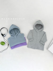 Elegant Hooded Long Sleeve Sweatshirt for Boys And Girls Spring Autumn Pure Color Overhead Cute Elf Design Childrens Clothing