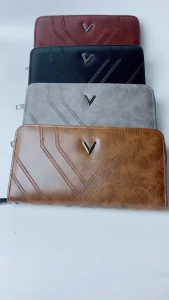 Genuine Leather Herringbone Stitching Long Mens Wallet