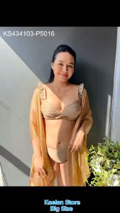 Pale Khaki Wavy Textured Ruffled Straps Twist Bikini Swimsuit (KS434103-P5016) - Big Size (50-80KG)