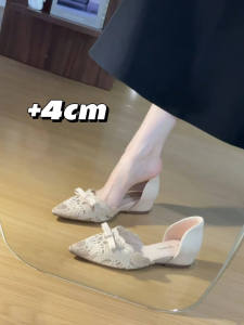 XUJIA | Invisible Heel Lace Mesh Breathable Pointed Toe Low-cut Womens Flat Sandal