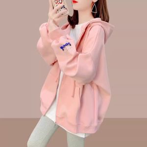 Womens Pure Cotton Hooded Jacket Zipper Midi Length Butt Covering Spring Autumn New Style Casual Comfortable Sweatshirt