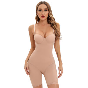 Women Body Shaper Bodysuit Skinny Romper Jumpsuit With Underwire Cup Stretch Bodys Shapewear Black