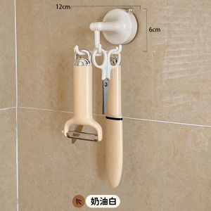 Kitchen Rotate Hook Sucker Wall-Mounted Shelves For Home Punch-Free Pot Spoon Storage Rack Spatula Rack